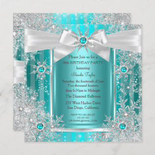 Aquamarin Blue Winter Wonderland Snowflake Silberb Einladung