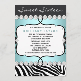 Aquamarin Blue Zebra 16 . Geburtstag Geburtstagspa Einladung