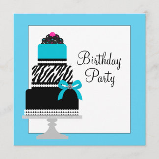 Aquamarin Blue Zebra Cake Cupcake Geburtstagsparty Einladung