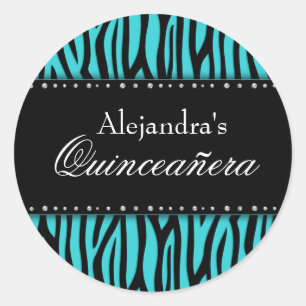 Aquamarin Blue Zebra Diamonds Quinceanera Runder Aufkleber