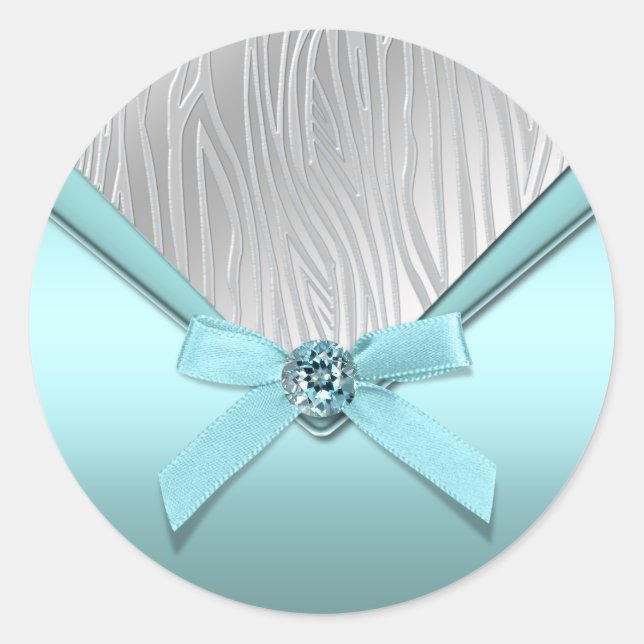Aquamarin Blue Zebra Gastgeschenk Stickers (Vorderseite)