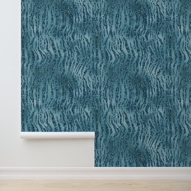 Aquamarin Blue Zebra Glitzer Tapete (Anwendung)
