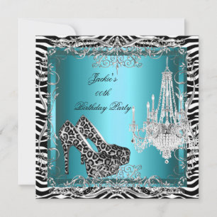Aquamarin Blue Zebra Leopard Print Party Shoes Einladung
