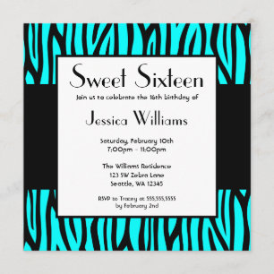 Aquamarin Blue Zebra Modern Sweet 16 Geburtstagspa Einladung