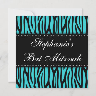 Aquamarin Blue Zebra Printed Diamonds Bat Mitzvah Einladung