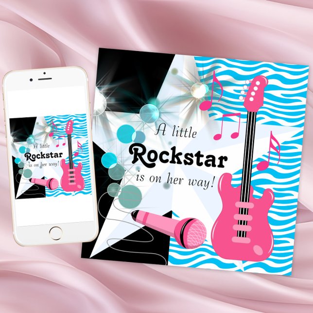 Aquamarin Blue Zebra Rockstar Baby Girl Dusche Einladung (Rockstar baby shower invitation. Digital download and printed invitations available.)
