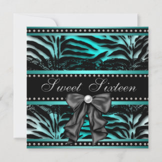 Aquamarin Blue Zebra Sweet 16 Geburtstagsparty Einladung