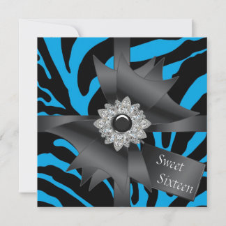 Aquamarin Blue Zebra Sweet 16 Geburtstagsparty Einladung