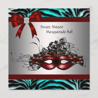 Aquamarin Blue Zebra Sweet 16 Masquerade Party Einladung
