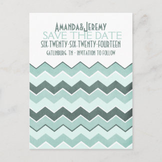 Aquamarin Blue Zig Zag Save the Date Ankündigungspostkarte