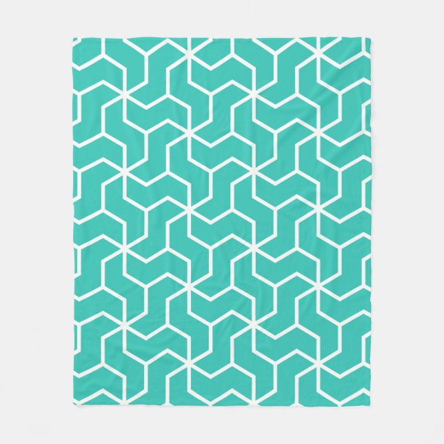 Aquamarin Blue Zigzag Modernes Art-Deko Geometrisc Fleecedecke (Vorderseite)