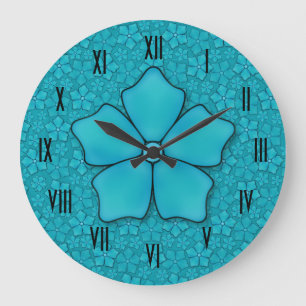 Aquamarin-Blütenblätter Große Wanduhr