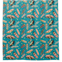 Aquamarin Boho Feather Pattern Duschvorhang