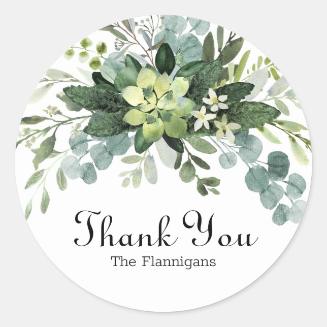 Aquamarin Bouquet Vielen Dank - Circle Sticker (Vorderseite)