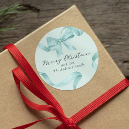 Aquamarin Bow Frohe Weihnachten Runder Aufkleber