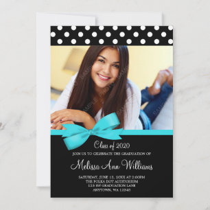 Aquamarin Bow Polka Dots Foto Abschluss Ankündigun Einladung