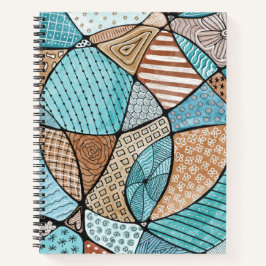 Aquamarin & Braun Doodle Art Spiralfilm Notizbuch