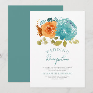 Aquamarin Burnt Orange Hochzeit im Herbst Empfang Einladung