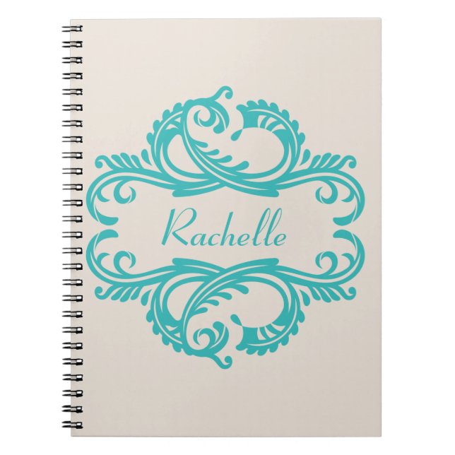 Aquamarin-Chic-Damask-Notebook Notizblock (Vorderseite)