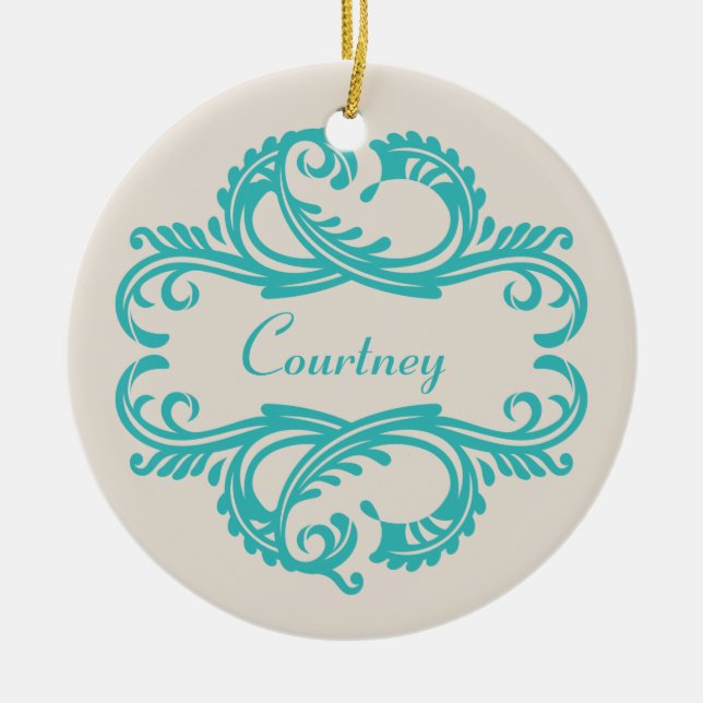 Aquamarin Chic Damask Ornament (Vorne)