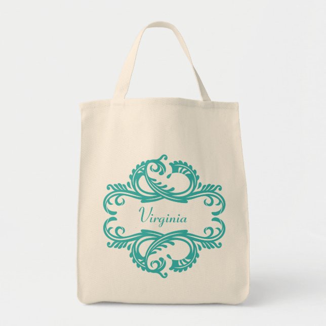 Aquamarin-Chic Damask Tote-Tasche Tragetasche (Vorne)