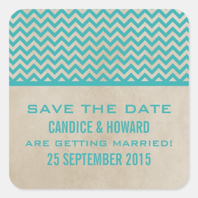 Aquamarin Chic Zickzack Save the Date Stickers (Vorderseite)