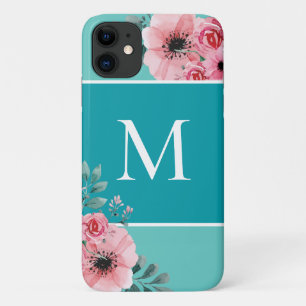 Aquamarin Color Block Monogram Floral Case Mat