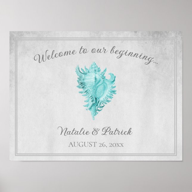 Aquamarin Conch Muschel Wedding Poster (Vorne)