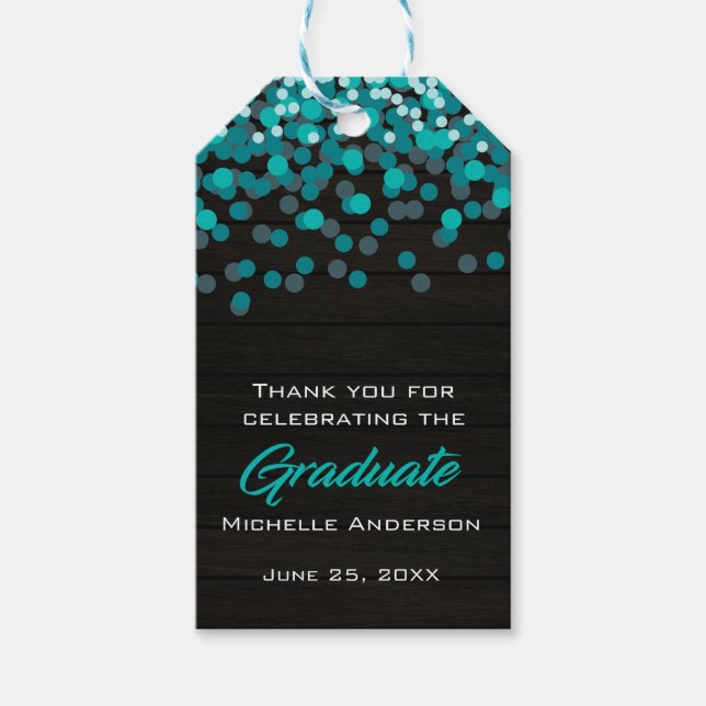 Aquamarin Confetti Graduate Vielen Dank Abschluss  Geschenkanhänger (Vorderseite)