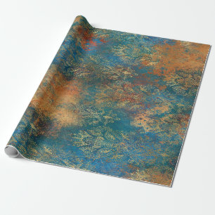 Aquamarin Cooper Patina Geschenkpapier