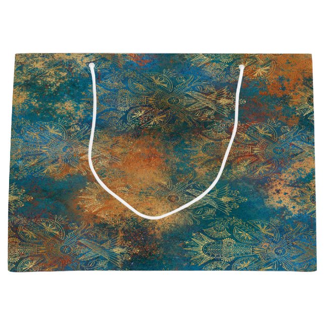 Aquamarin Cooper Patina Große Geschenktüte (Vorderseite)