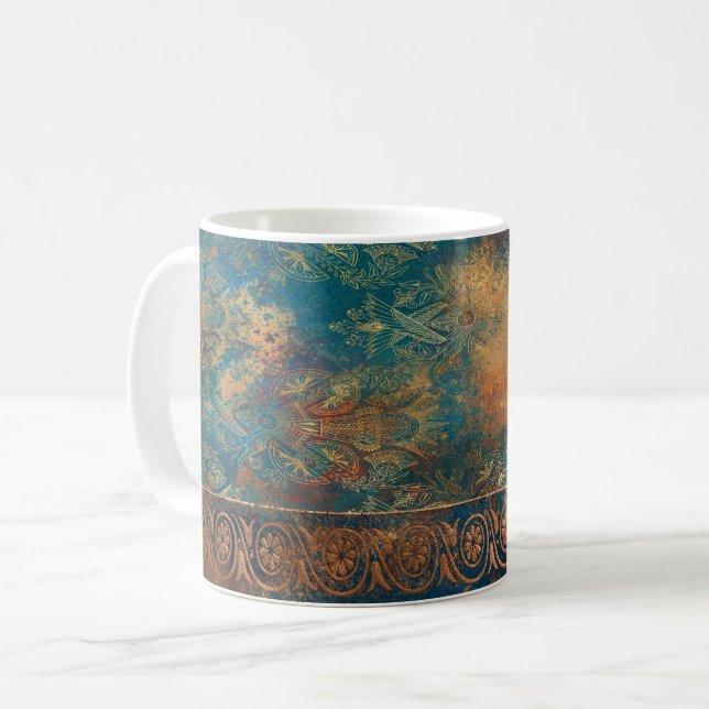 Aquamarin Cooper Patina Turquoise Kaffeetasse (Vorderseite Links)