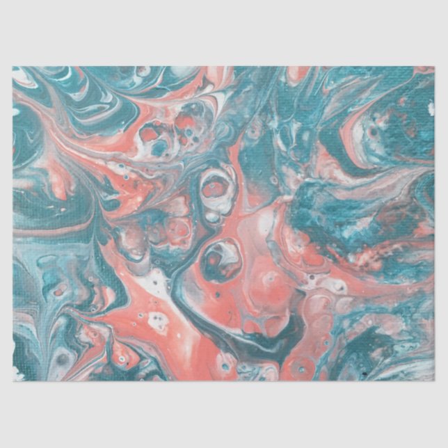 Aquamarin Coral Blue White Abstrakt Decoupage Seidenpapier (Vorderseite)