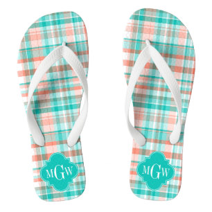 Aquamarin Coral White Preppy Monogram Flip Flops