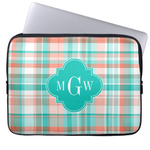 Aquamarin Coral White Preppy Monogram Laptopschutzhülle