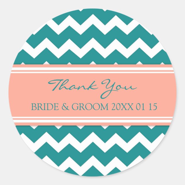Aquamarin Coral Zickzack Danke Gastgeschenk Hochze Runder Aufkleber (Vorderseite)