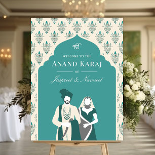 Aquamarin Cream Anand Karaj Sikh Wedding Begrüßung Poster