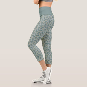 Aquamarin-Cream Paisley Pattern Hochwaisted Capris