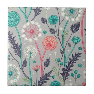 Aquamarin & Crimson Dandelion Dream - Stilvolle Bl Fliese