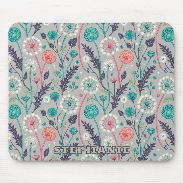 Aquamarin & Crimson Dandelion Dream - Stilvolle Bl Mousepad (Vorne)