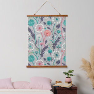 Aquamarin & Crimson Dandelion Dream - Stilvolle Bl Wandteppich Mit Holzrahmen