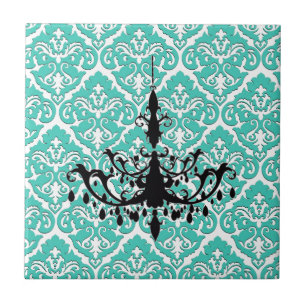 Aquamarin Damask Black Chandelier Fliese