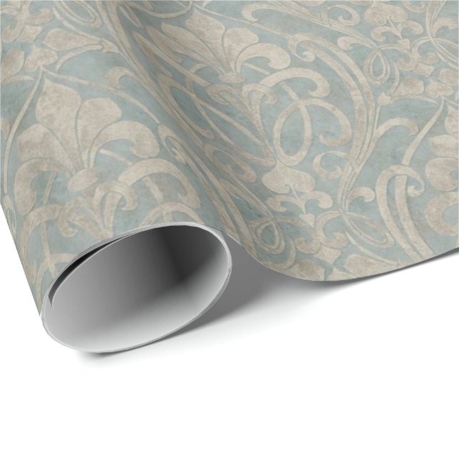 Aquamarin Damask Geschenkpapier (Rolleneckpunkt)
