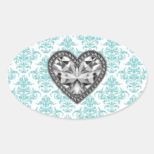 Aquamarin Damask Heart Umschlag Aufkleber Gastgesc