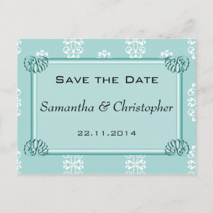 Aquamarin Damask Hochzeit Save the Date Ankündigungspostkarte