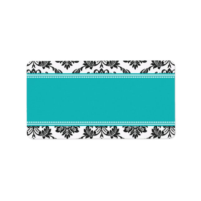Aquamarin Damask Hochzeitadressen-Labels Adressaufkleber (Vorne)