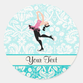 Aquamarin Damask Muster Ice Skaten Runder Aufkleber