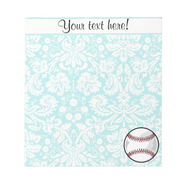 Aquamarin Damask Muster Softball Notizblock (Vorderseite)