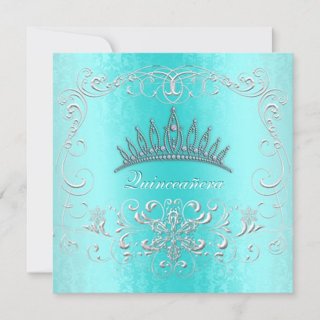 Aquamarin Damask Quinceanera Diamond Tiara Einladu Einladung (Vorderseite)