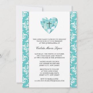 Aquamarin Damask Quinceanera Einladungen